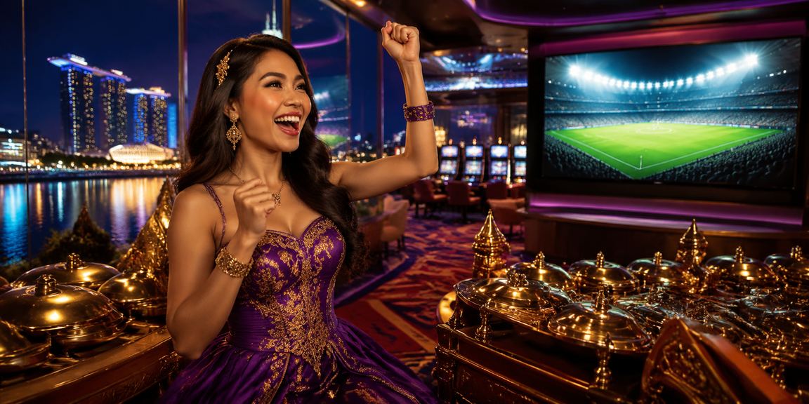 Model Vietnam percaya diri di meja taruhan dengan suasana casino modern dan elegan