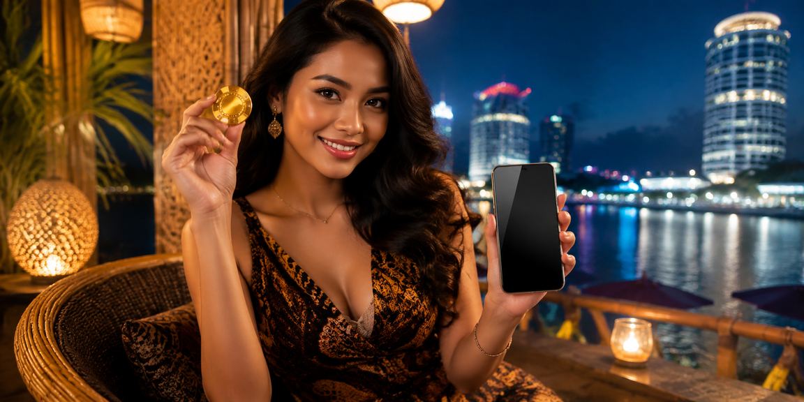 Model Vietnam bermain casino mobile dengan ekspresi fokus dan percaya diri